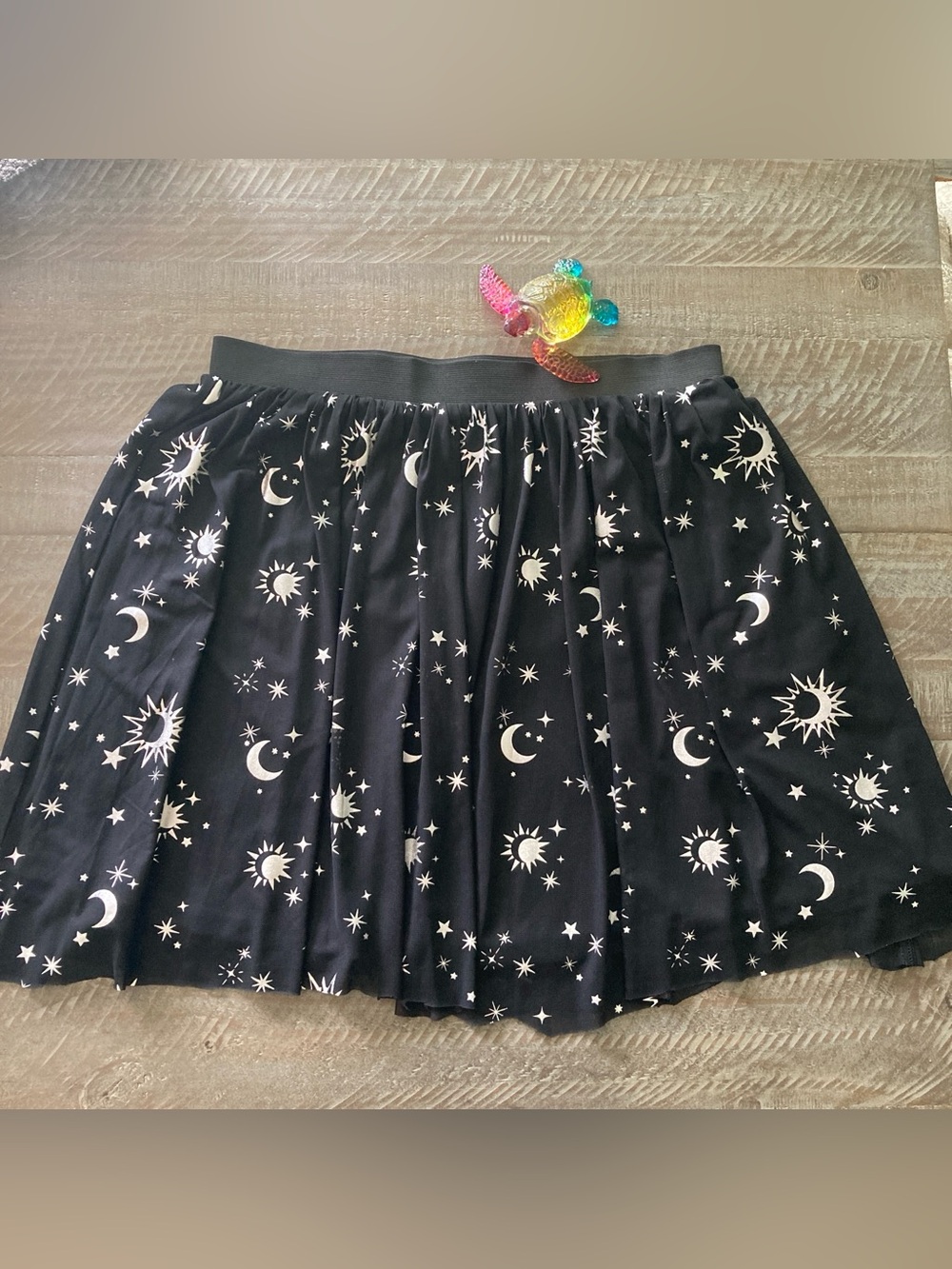 Hot Topic Black Sheer Layered Silver Moon and Stars Skirt